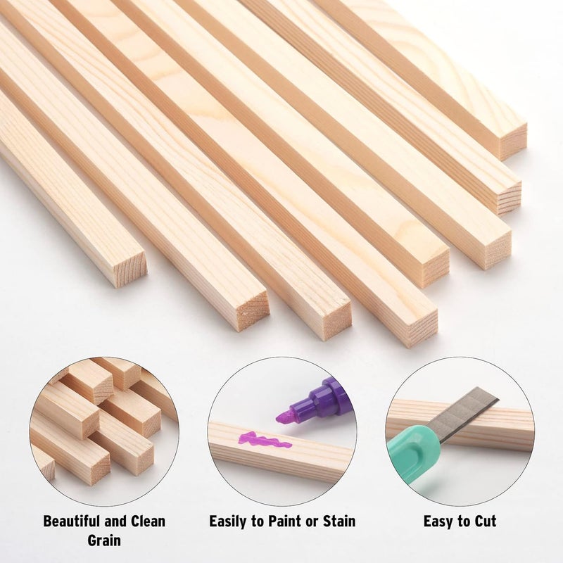Coowayze Square Wooden Dowel Rods Wooden Sticks for Craft 3/8" x 15", 20 PCS Square Wood Sticks Wood Dowels for Crafts, Unfinished Hardwood Strips Slats for Crafting, Arts and DIYers, Home Decor, Woodworking - Image 3